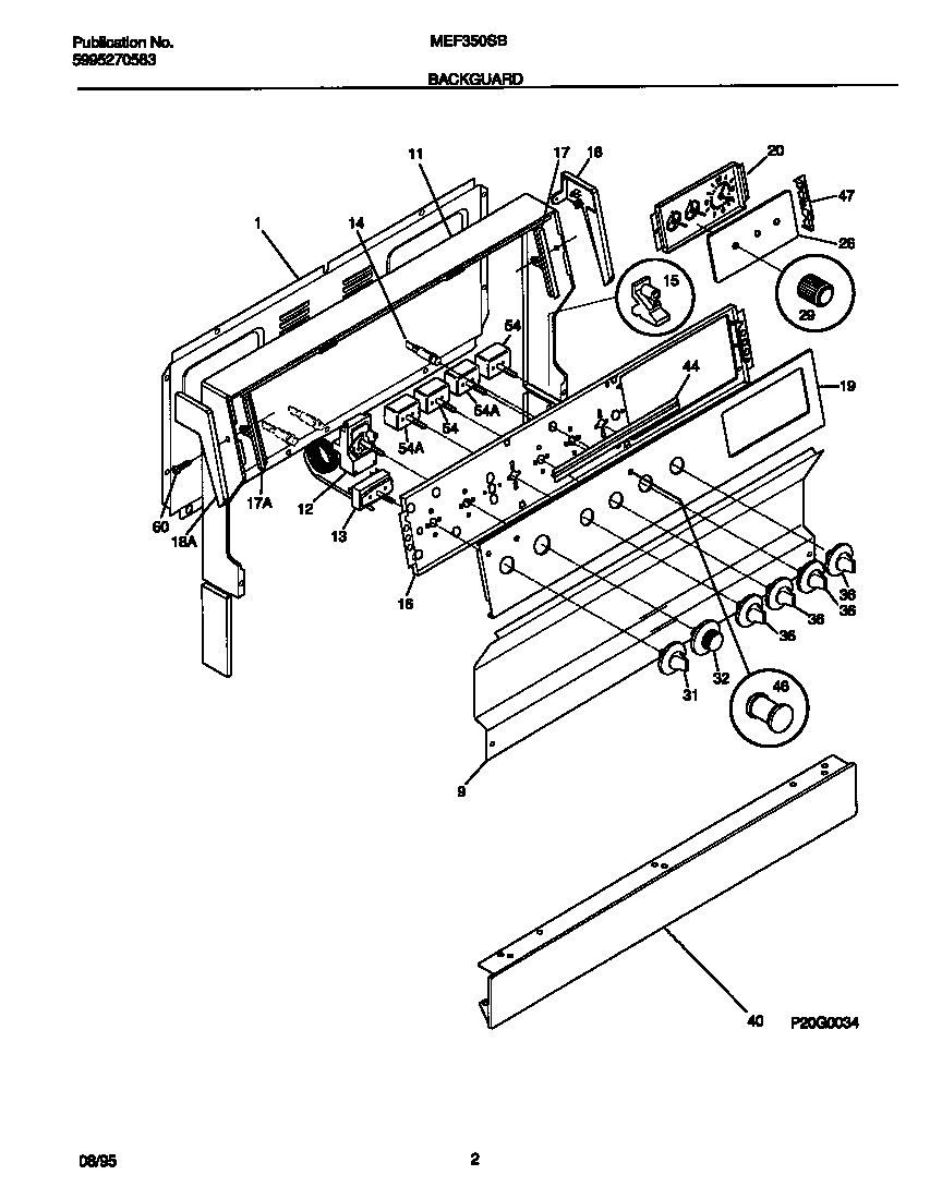 Universal/Multiflex (Frigidaire) MEF350SBWD backguard diagram