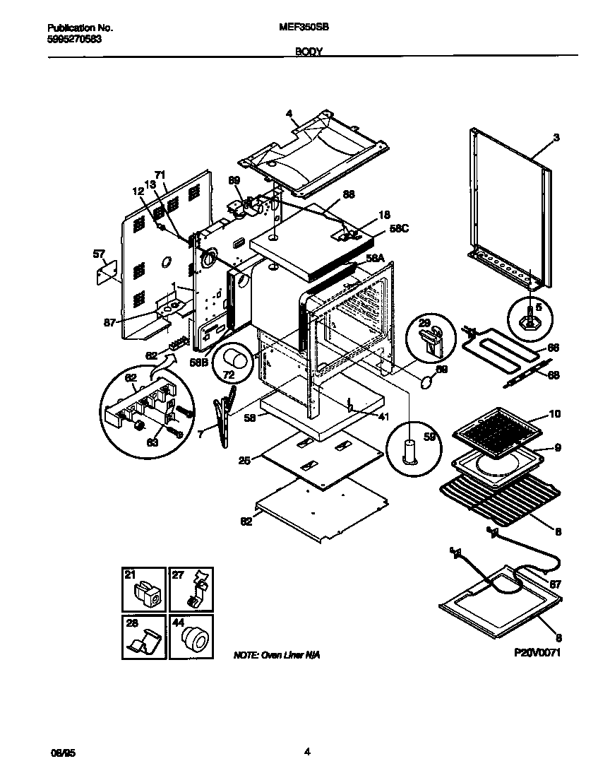 Universal/Multiflex (Frigidaire) MEF350SBWD body diagram