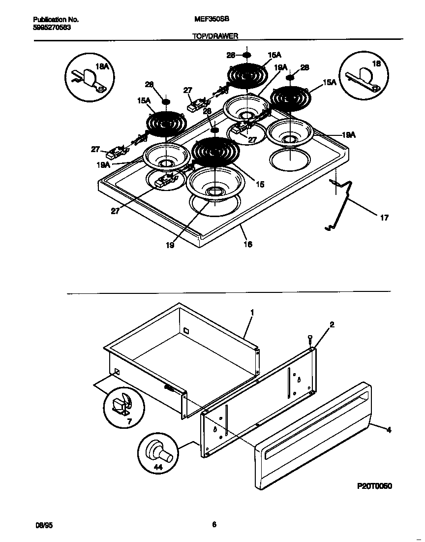 Universal/Multiflex (Frigidaire) MEF350SBWD top/drawer diagram