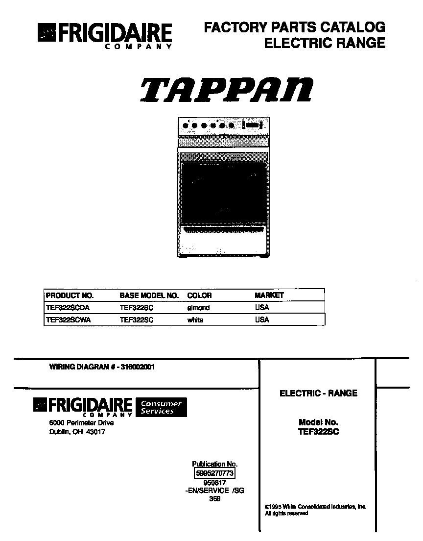 Tappan TEF322SCWA cover diagram