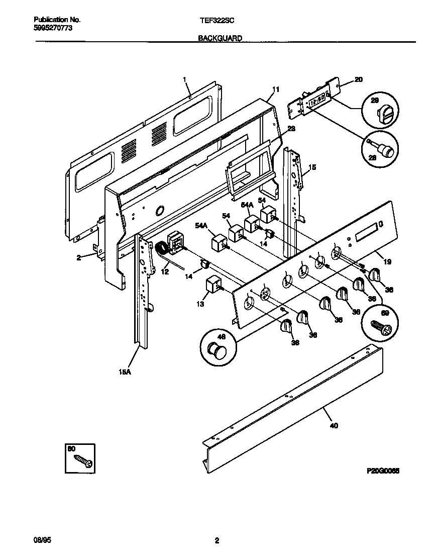 Tappan TEF322SCWA backguard diagram