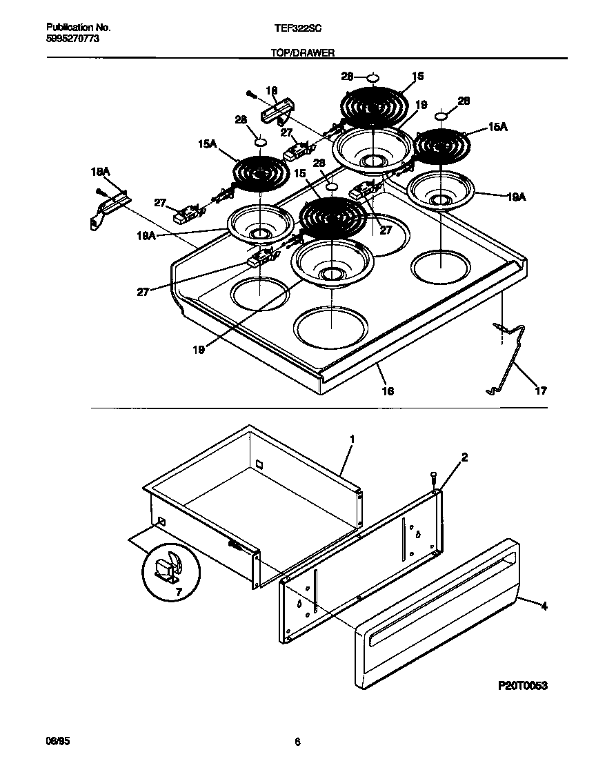 Tappan TEF322SCWA top/drawer diagram