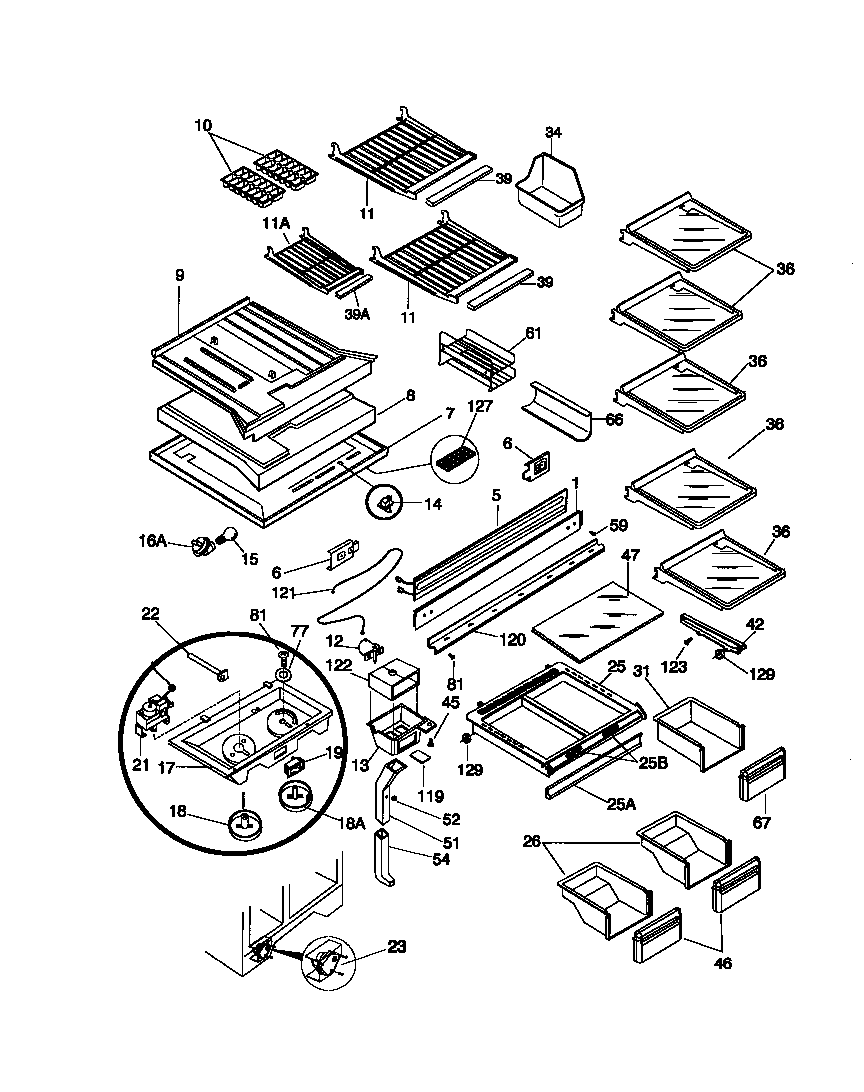 Frigidaire FRT24TGCD1 shelves/controls diagram