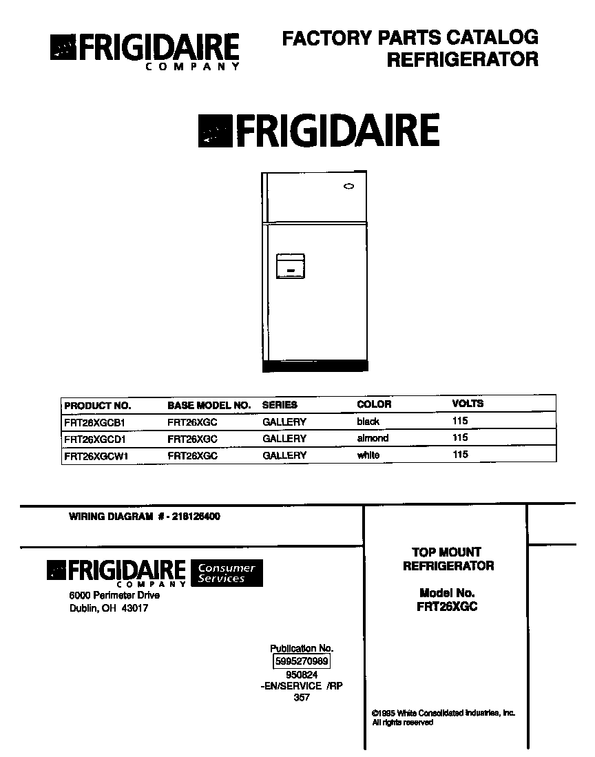 Frigidaire FRT26XGCD1 cover diagram