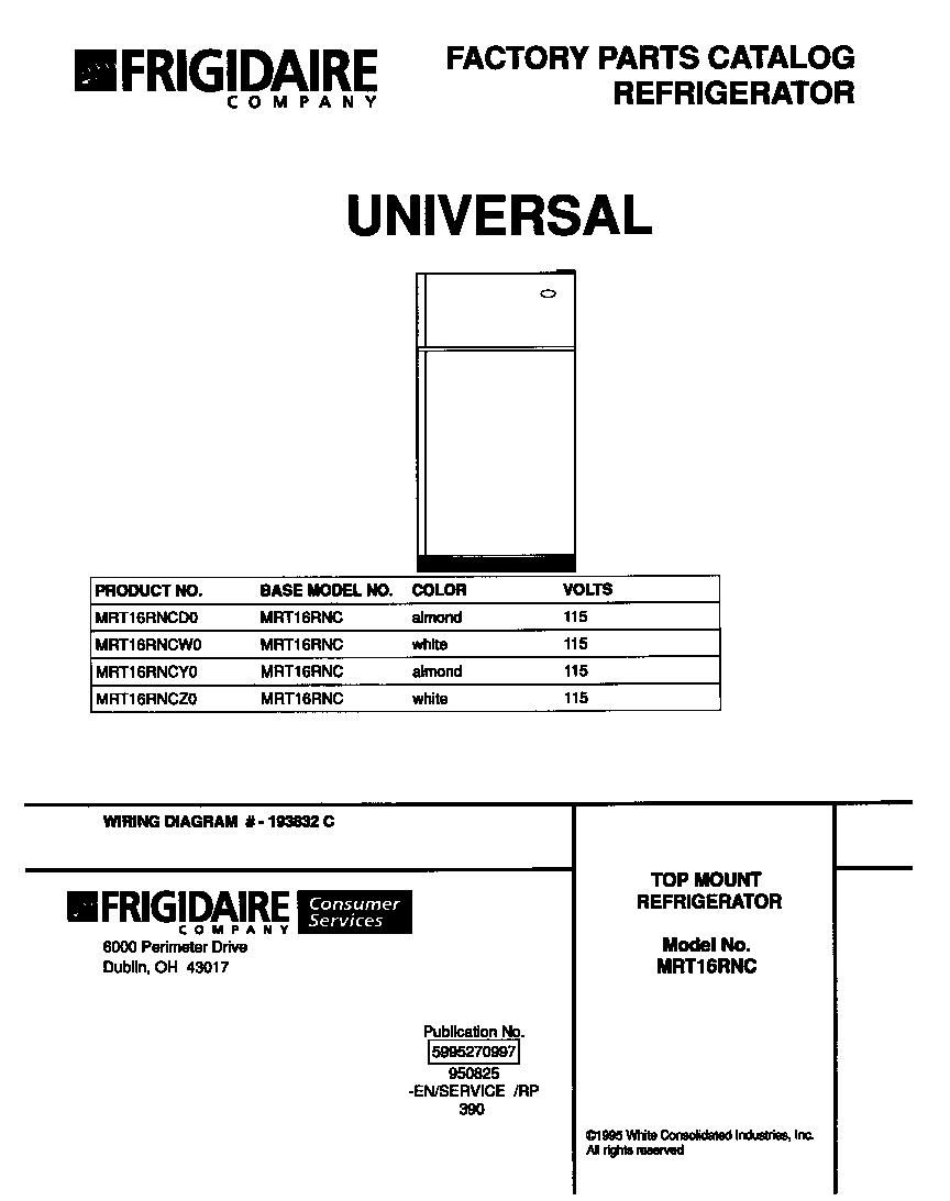 Universal/Multiflex (Frigidaire) MRT16RNCD0 cover diagram