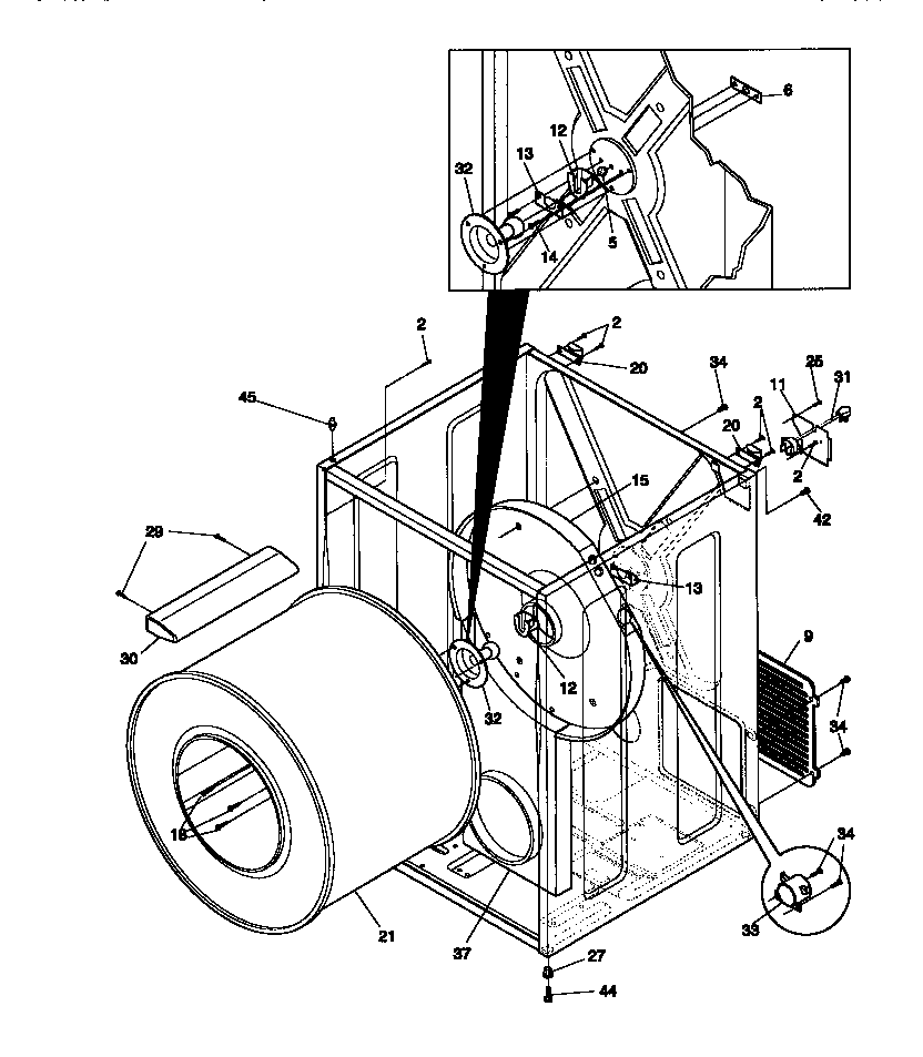 Universal/Multiflex (Frigidaire) MDG116RBW1 cabinet/drum diagram