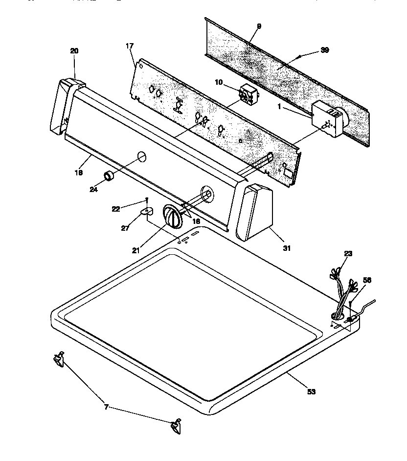 Universal/Multiflex (Frigidaire) MDG116RBW1 controls/top panel diagram