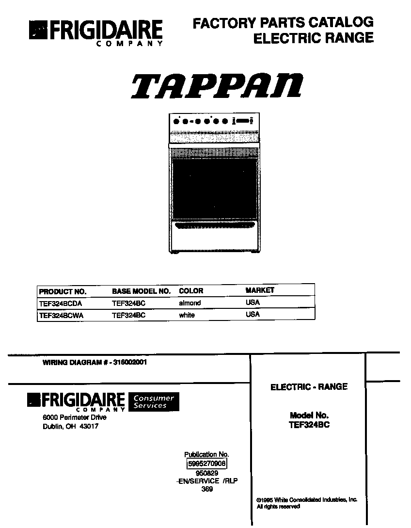Tappan TEF324BCWA cover diagram