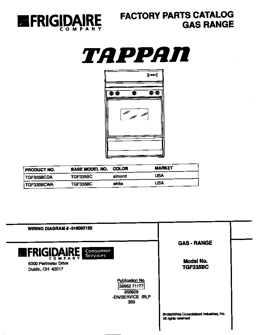 Tappan TGF335BCWA cover diagram