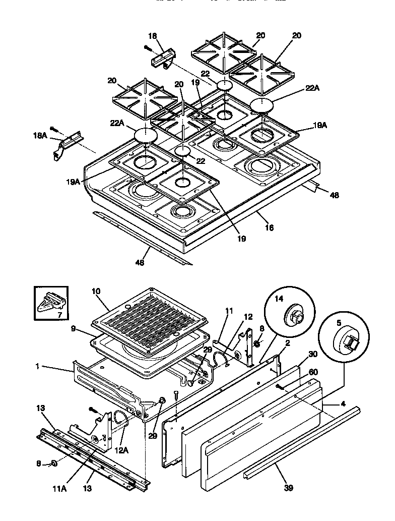 Tappan TGF335BCWA top/drawer diagram