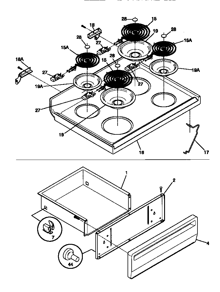 Tappan TEF354BCDA top/drawer diagram