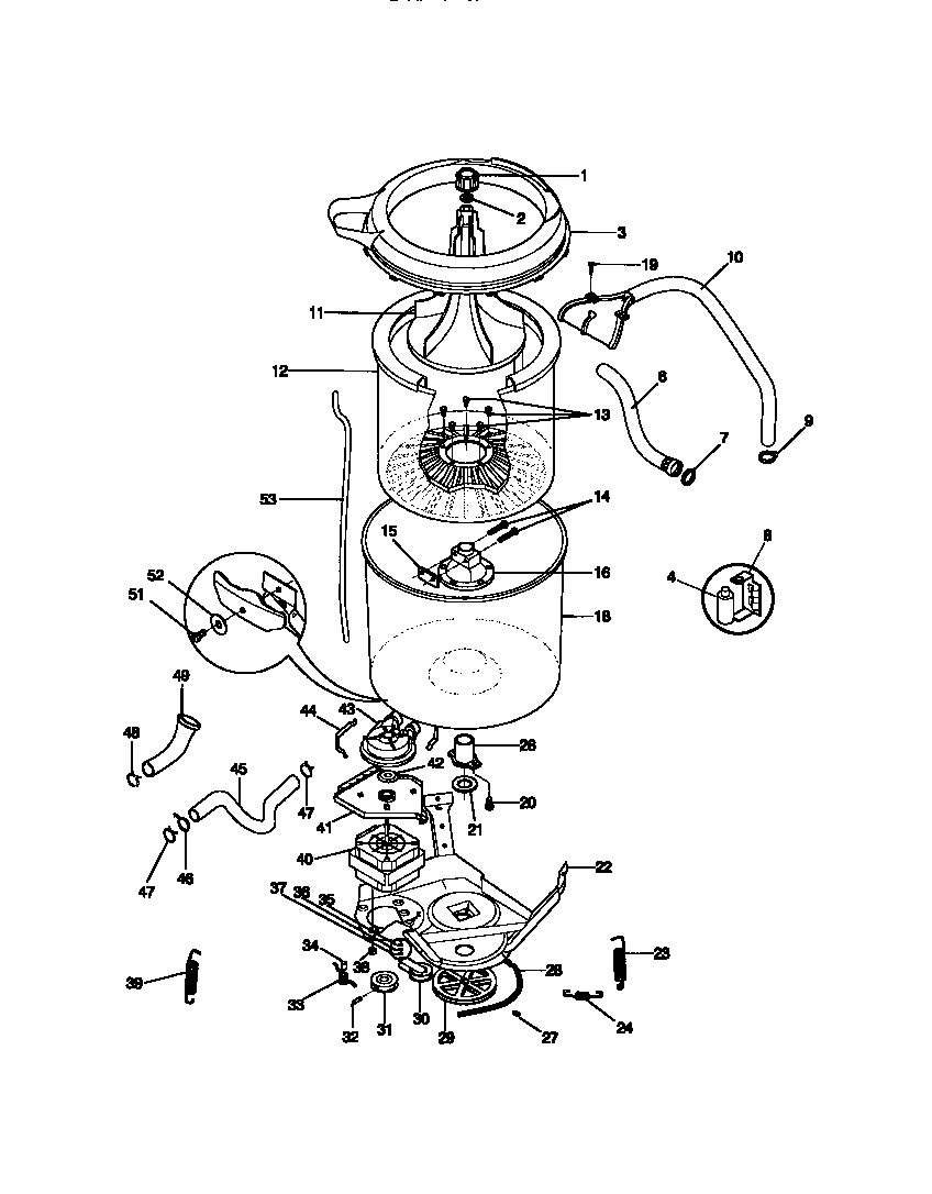 Frigidaire FWX433RBS2 motor/tub diagram