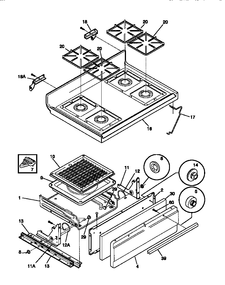 Tappan TGF332BCWA top/drawer diagram