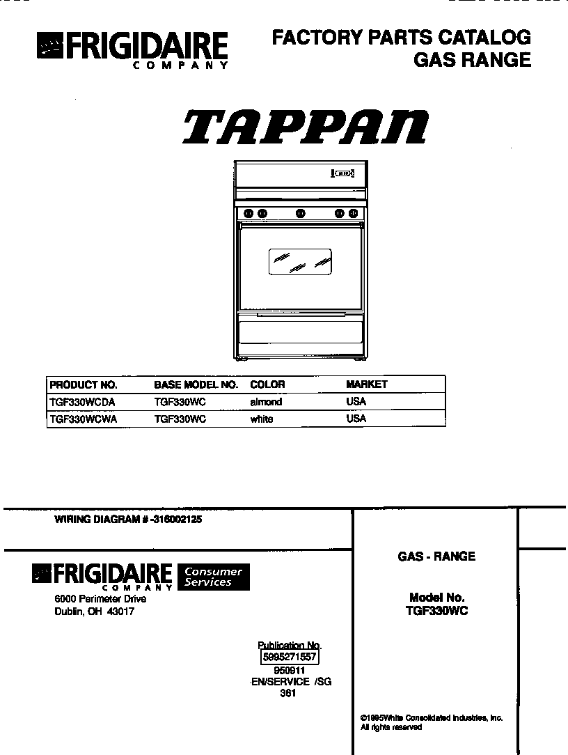 Tappan TGF330WCWA cover diagram