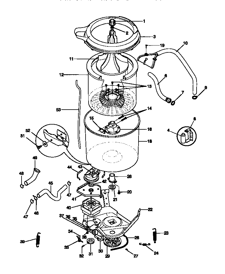 White-Westinghouse WWX443YBW3 motor/tub diagram