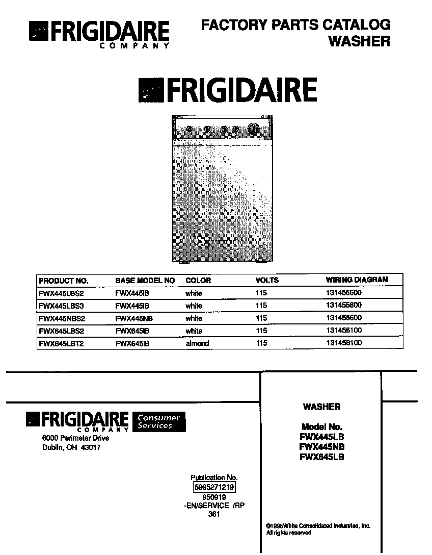 Frigidaire FWX645LBT2 cover diagram
