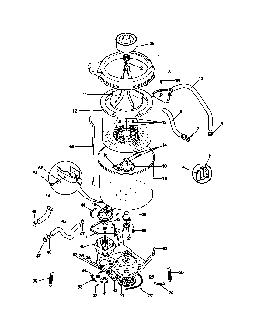 Frigidaire FWX645LBT2 motor/tub diagram