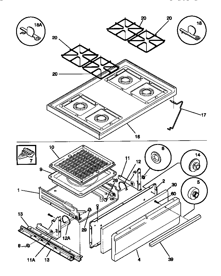 White-Westinghouse WGF323BAWC top/drawer diagram