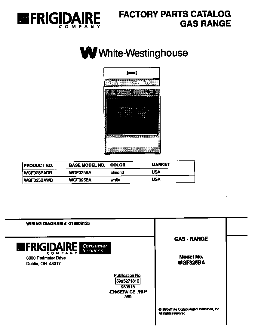 White-Westinghouse WGF325BADB cover diagram