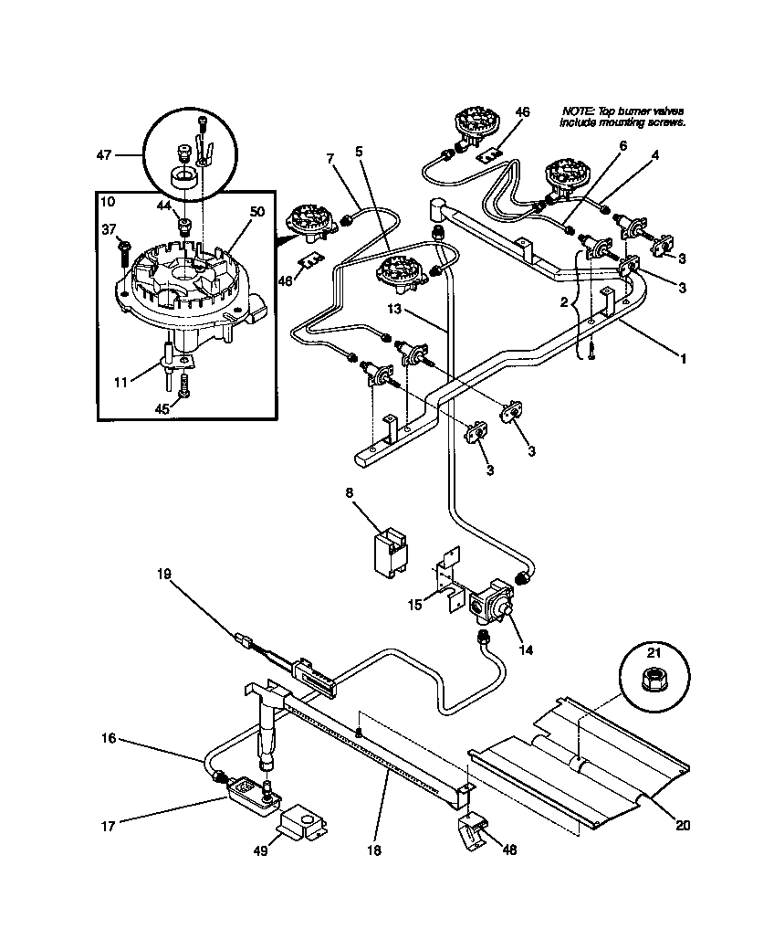 White-Westinghouse WGF325BADB burner diagram