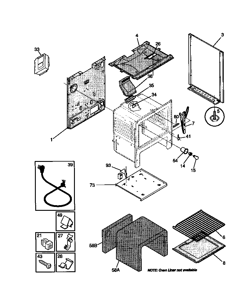 White-Westinghouse WGF325BADB body diagram