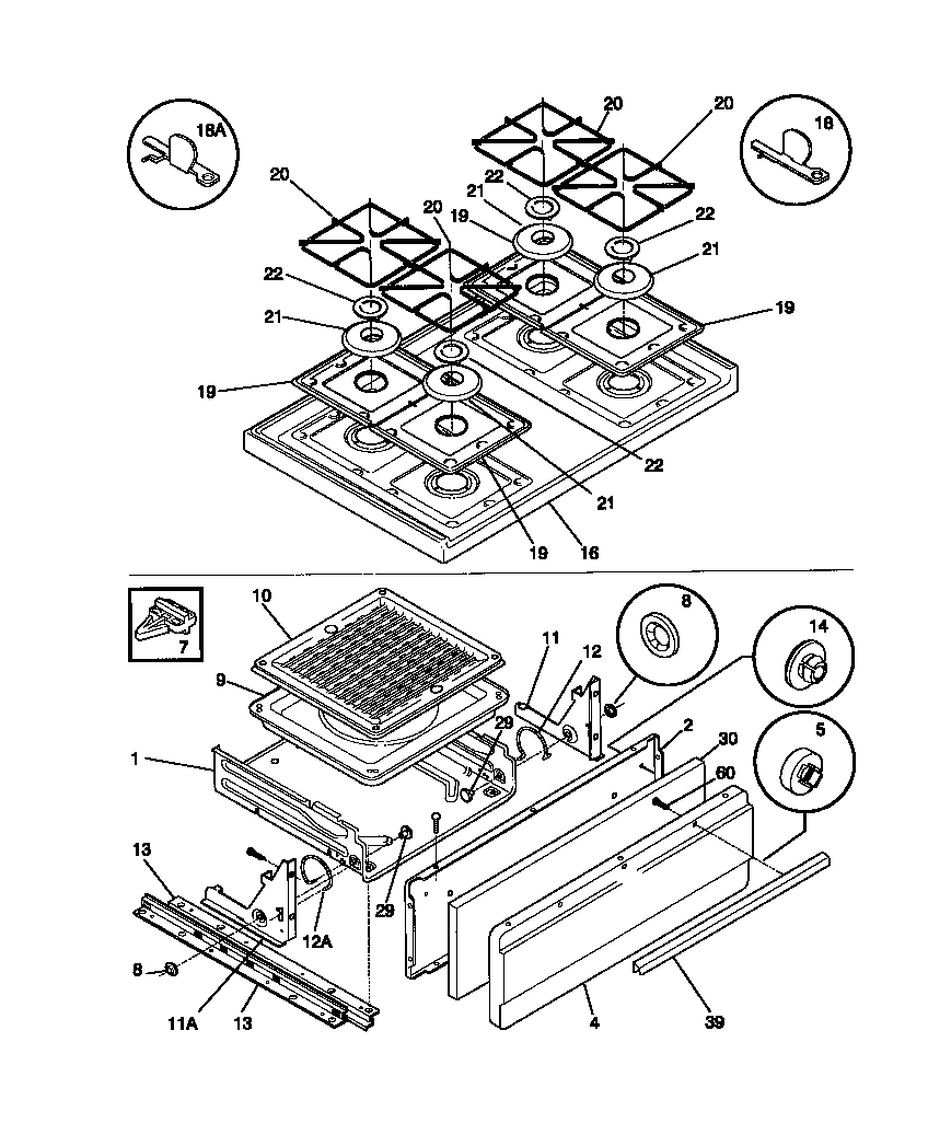 White-Westinghouse WGF325BADB top/drawer diagram