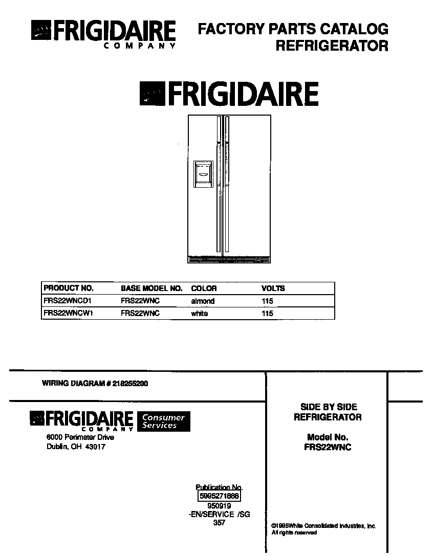 Frigidaire FRS22WNCD1 cover diagram
