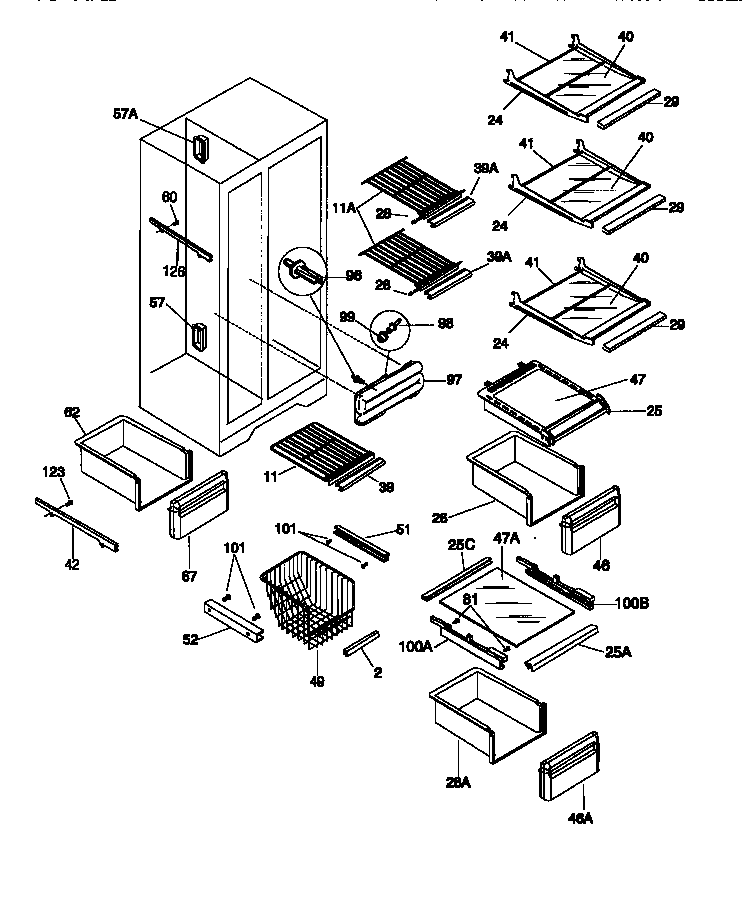 Frigidaire FRS22WNCD1 shelves diagram