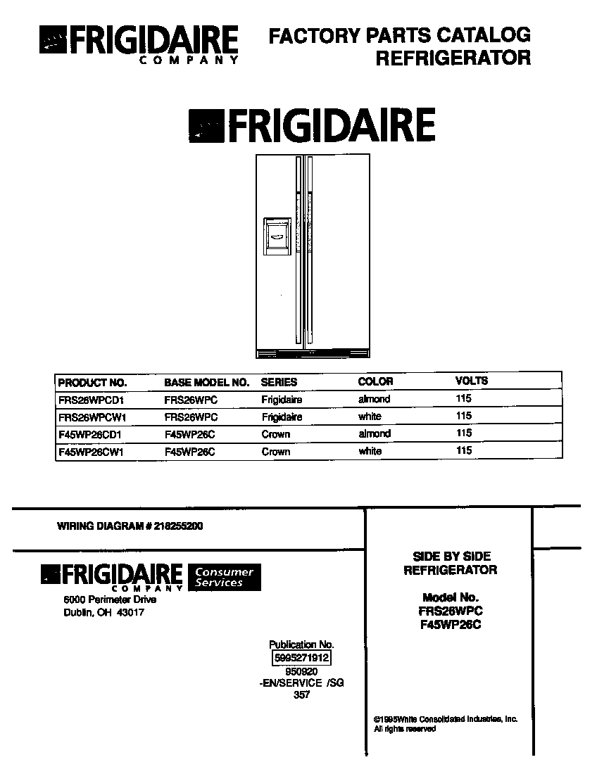 Frigidaire F45WP26CD1 cover diagram