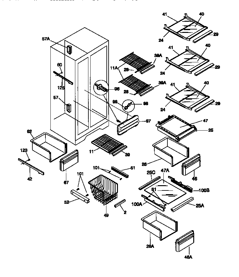 Frigidaire F45WP26CD1 shelves diagram