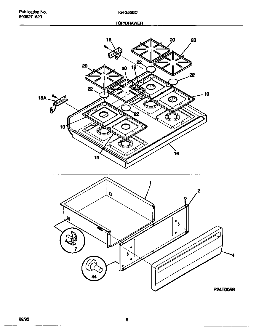 Tappan TGF355BCDA top/drawer diagram