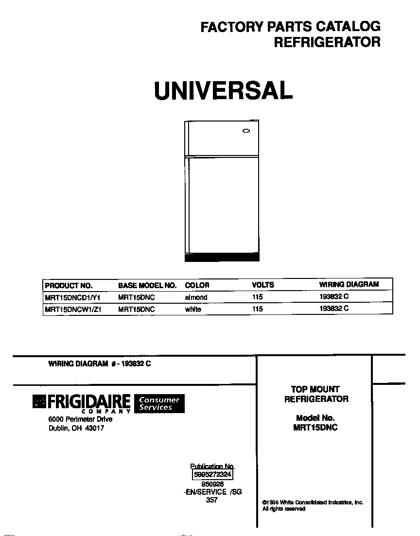 Universal/Multiflex (Frigidaire) MRT15DNCD1 cover diagram