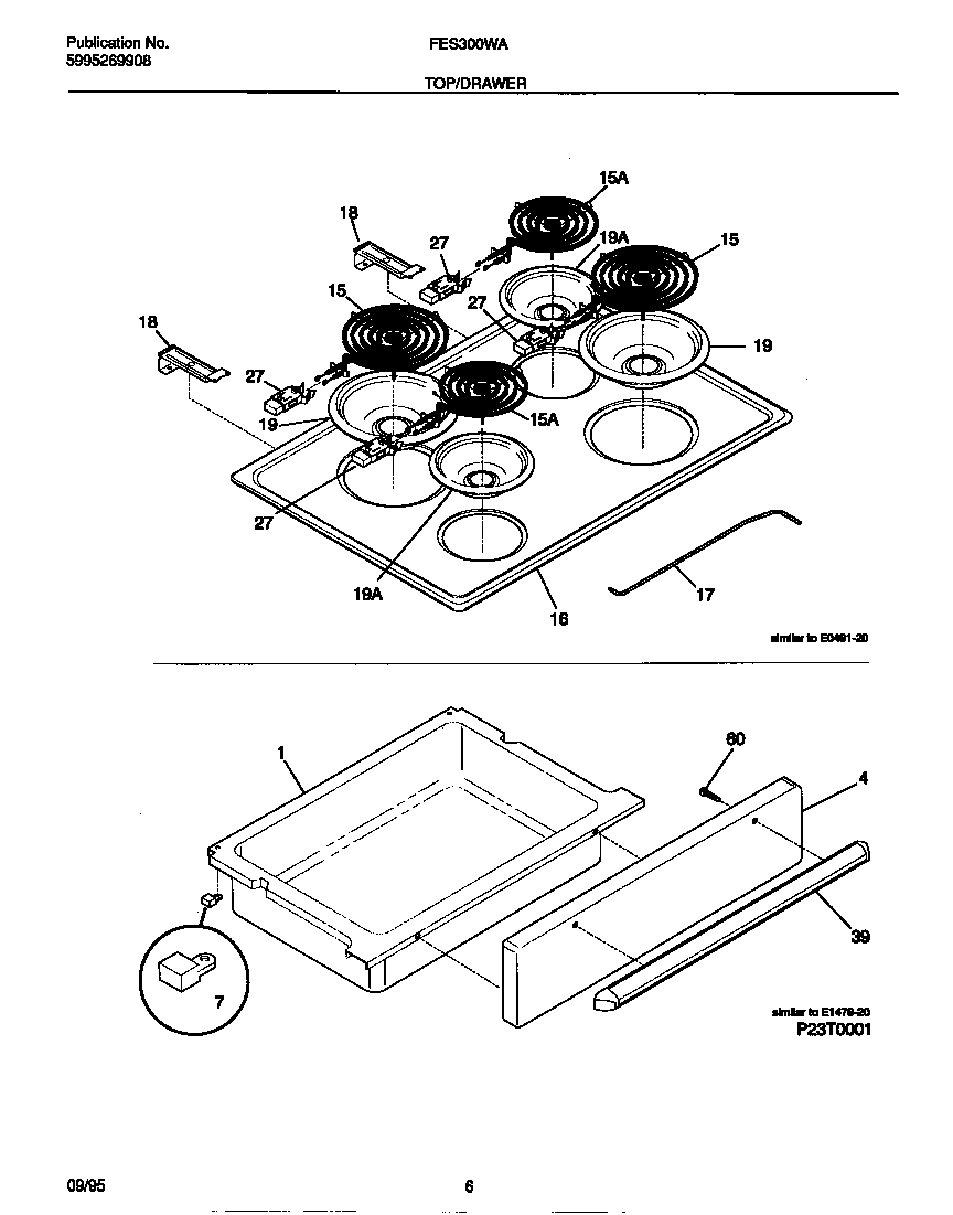 Frigidaire FES300WAB3 top/drawer diagram