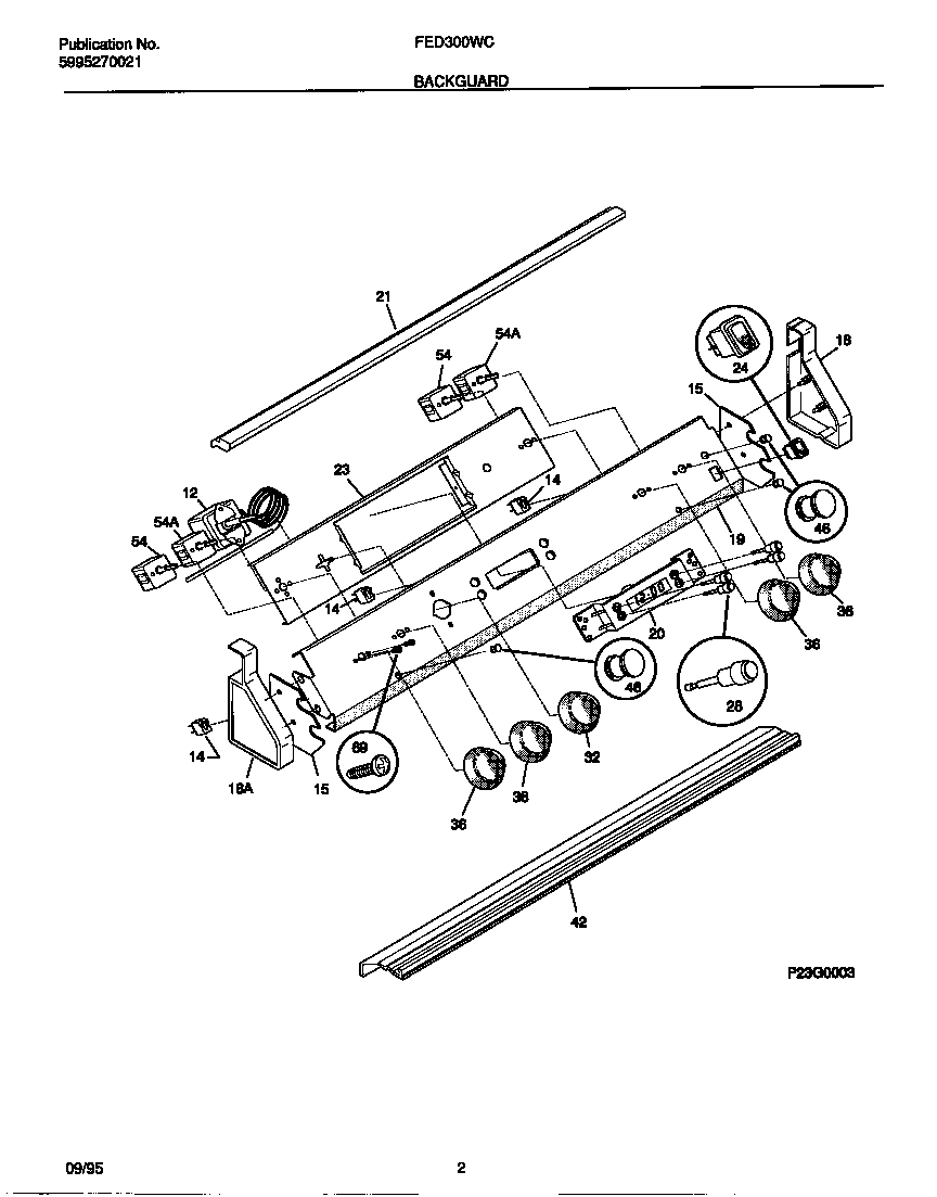 Frigidaire FED300WCWA backguard diagram