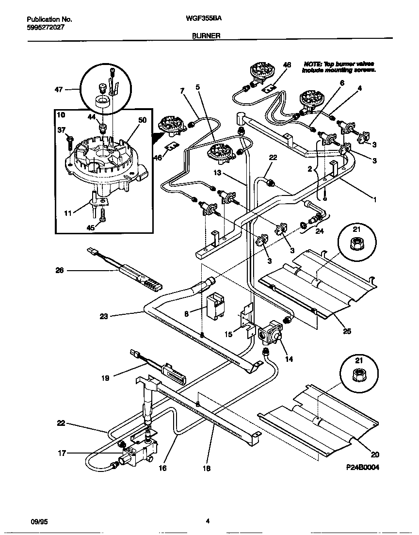 White-Westinghouse WGF355BADC burner diagram