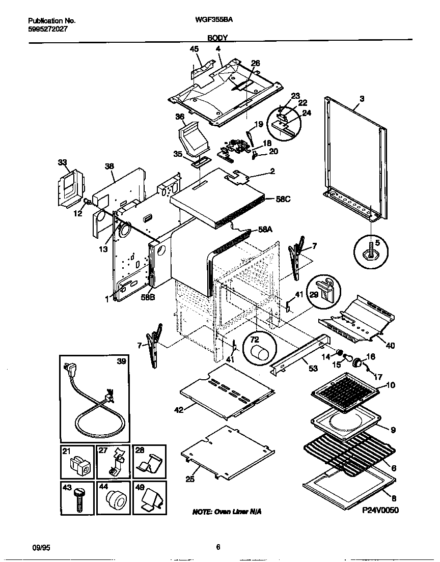 White-Westinghouse WGF355BADC body diagram