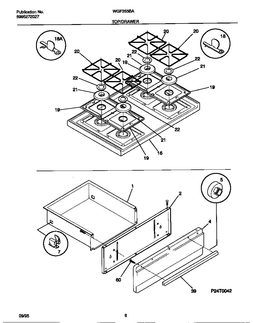 White-Westinghouse WGF355BADC top/drawer diagram