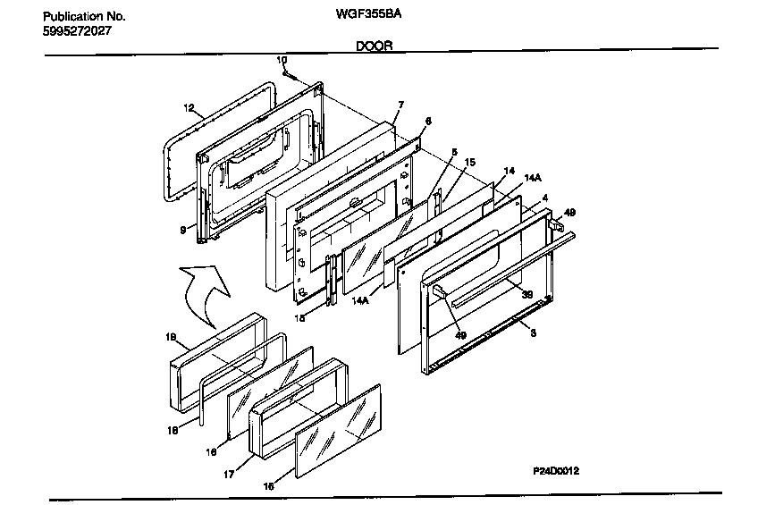 White-Westinghouse WGF355BADC door diagram
