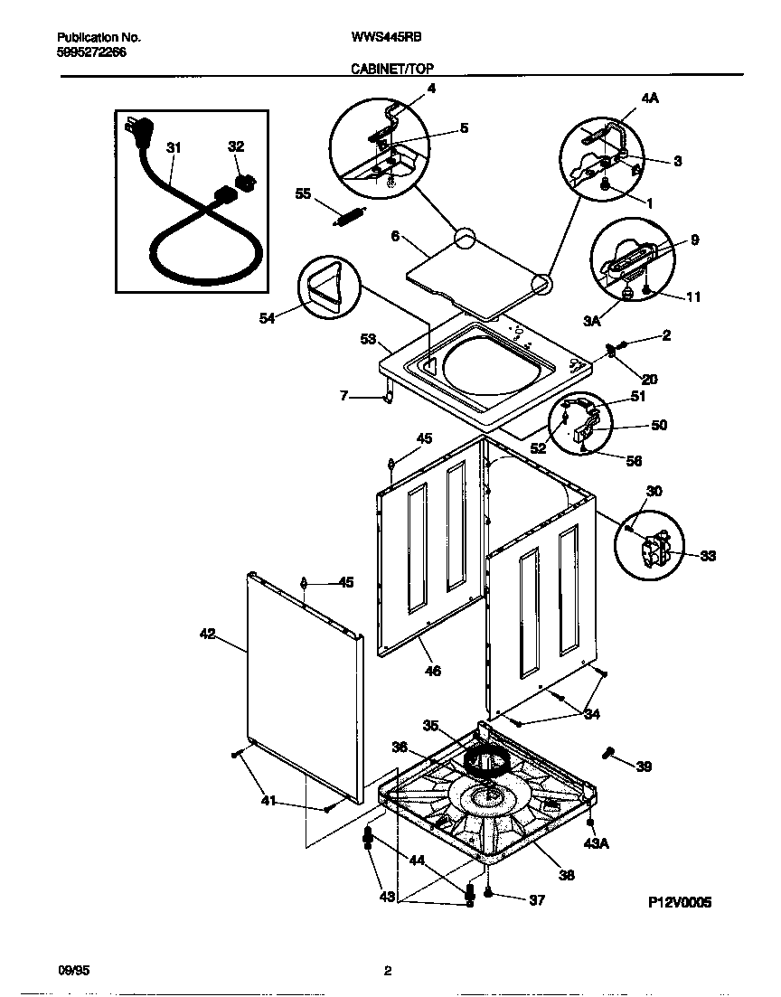 White-Westinghouse WWS445RBW1 cabinet/top diagram