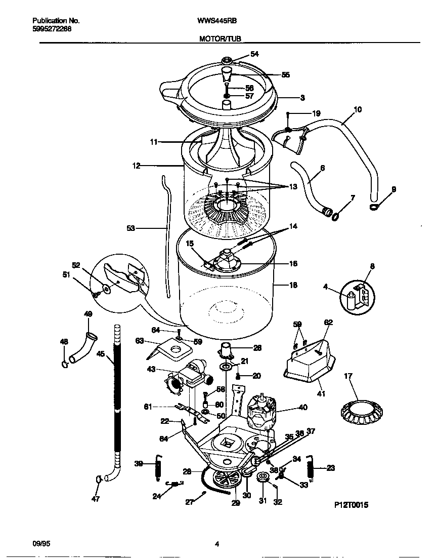 White-Westinghouse WWS445RBW1 motor/tub diagram