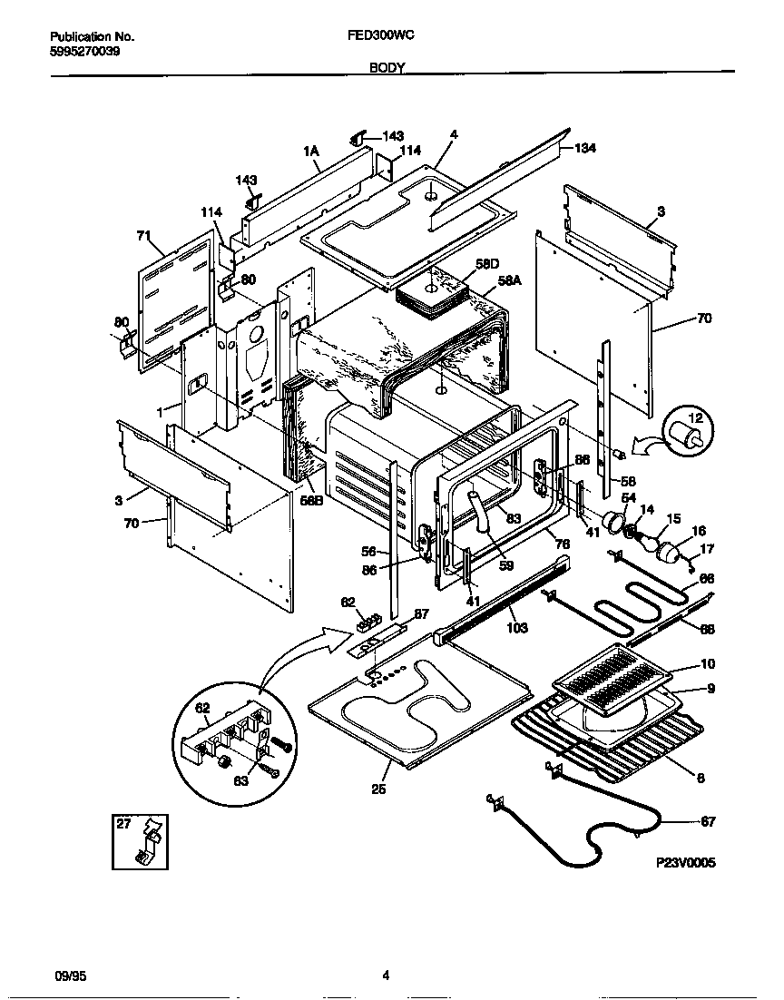 Frigidaire FED300WCW2 body diagram