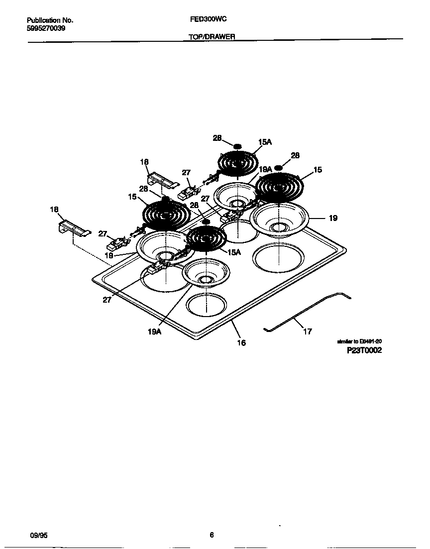 Frigidaire FED300WCW2 top/drawer diagram