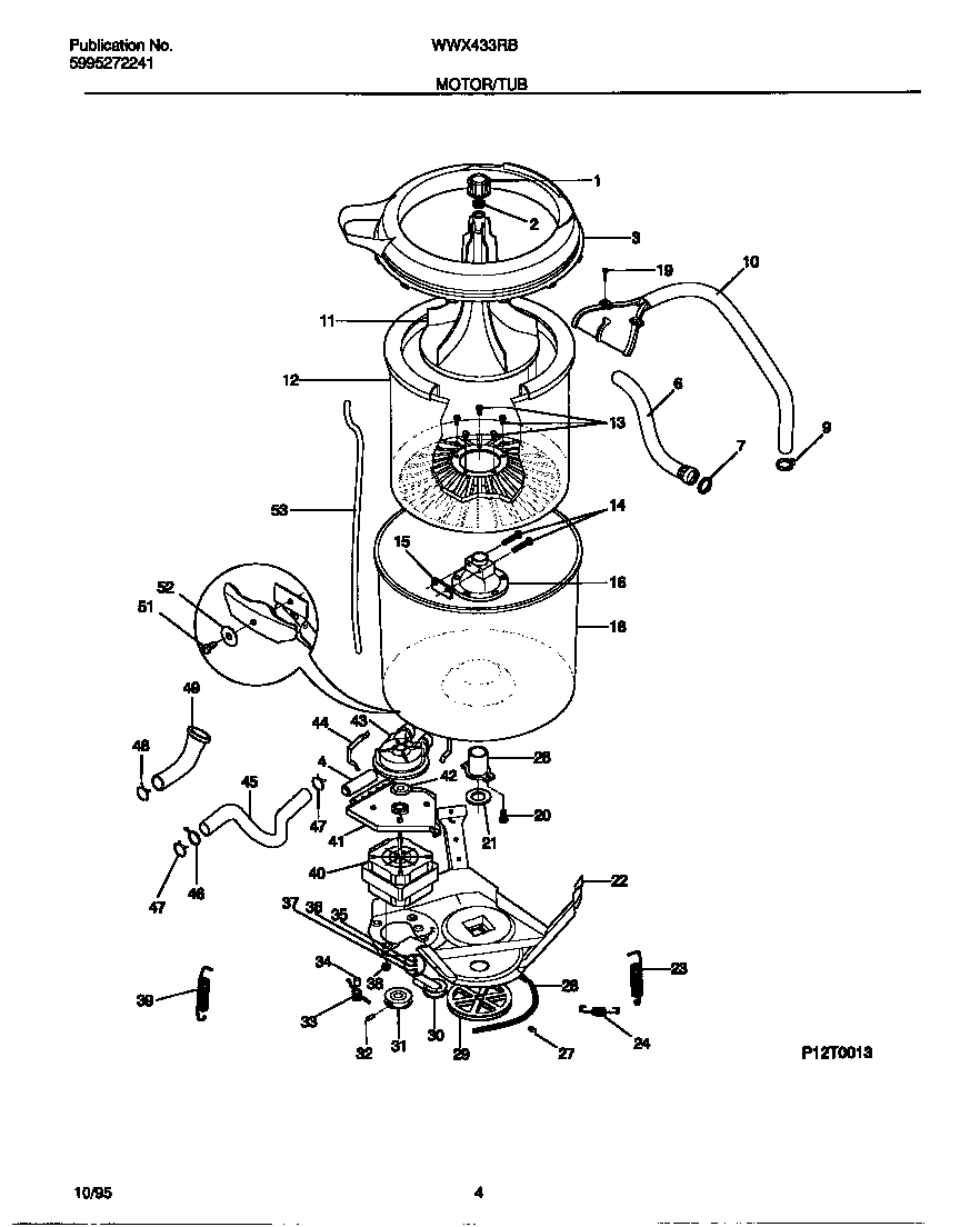 White-Westinghouse WWX433RBW3 motor/tub diagram