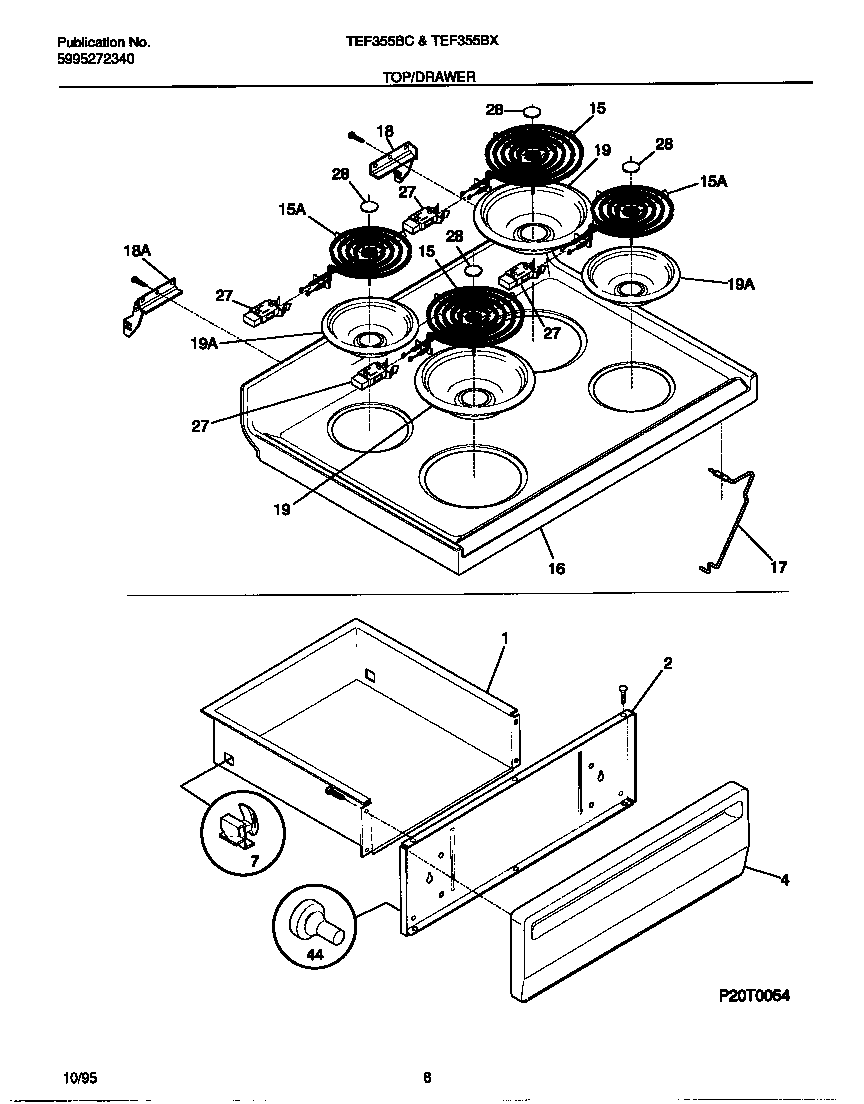 Tappan TEF355BXDA top/drawer diagram