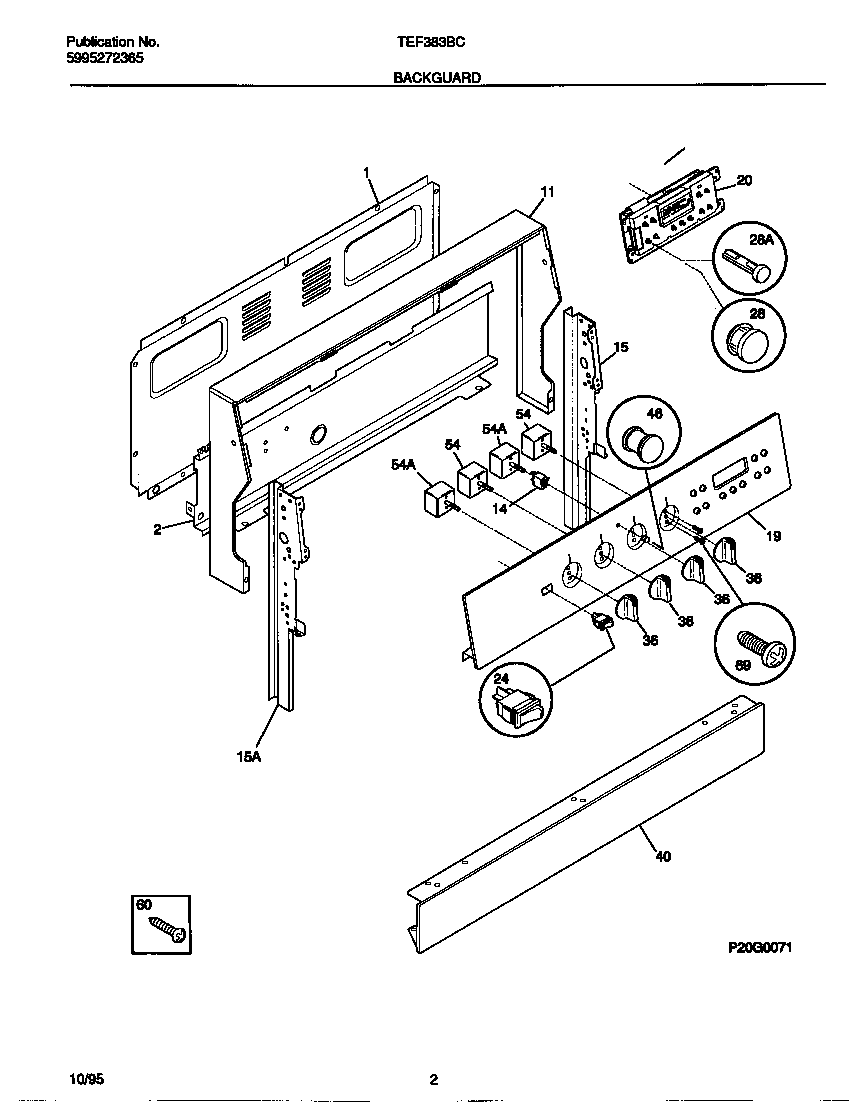 Tappan TEF383BCDA backguard diagram