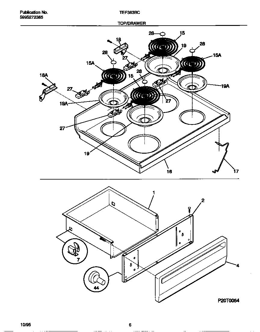 Tappan TEF383BCDA top/drawer diagram