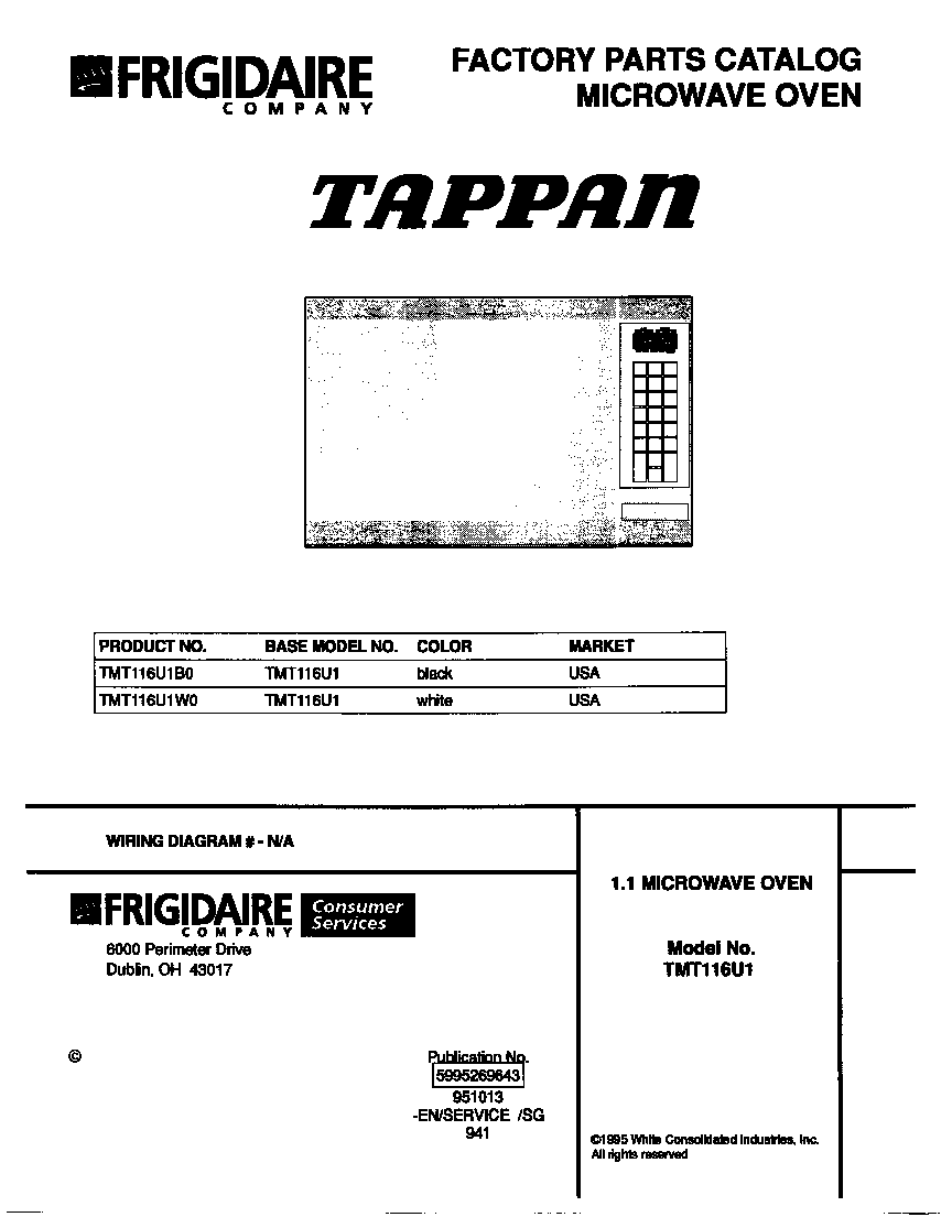 Tappan TMT116U1B0 cover diagram