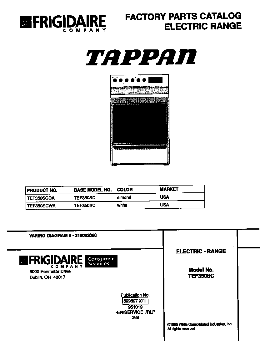 Tappan TEF350SCDA cover diagram