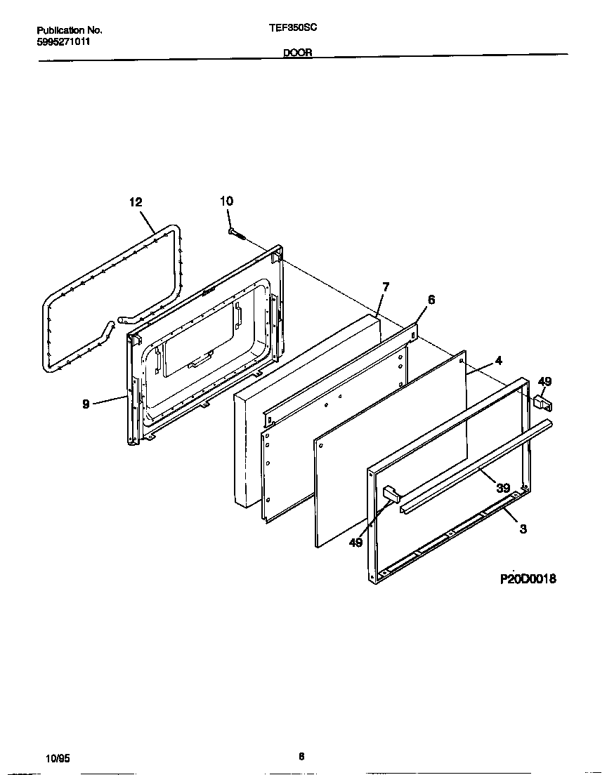 Tappan TEF350SCDA door diagram