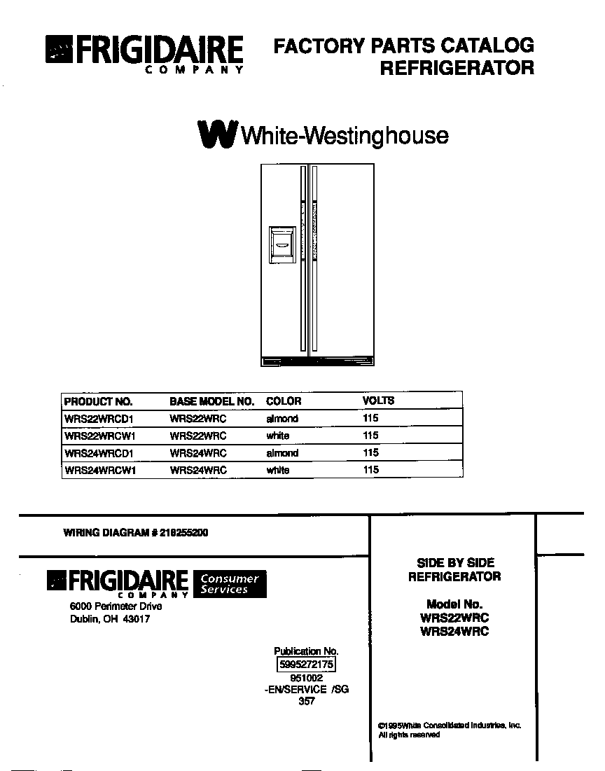 White-Westinghouse WRS24WRCD1 cover diagram